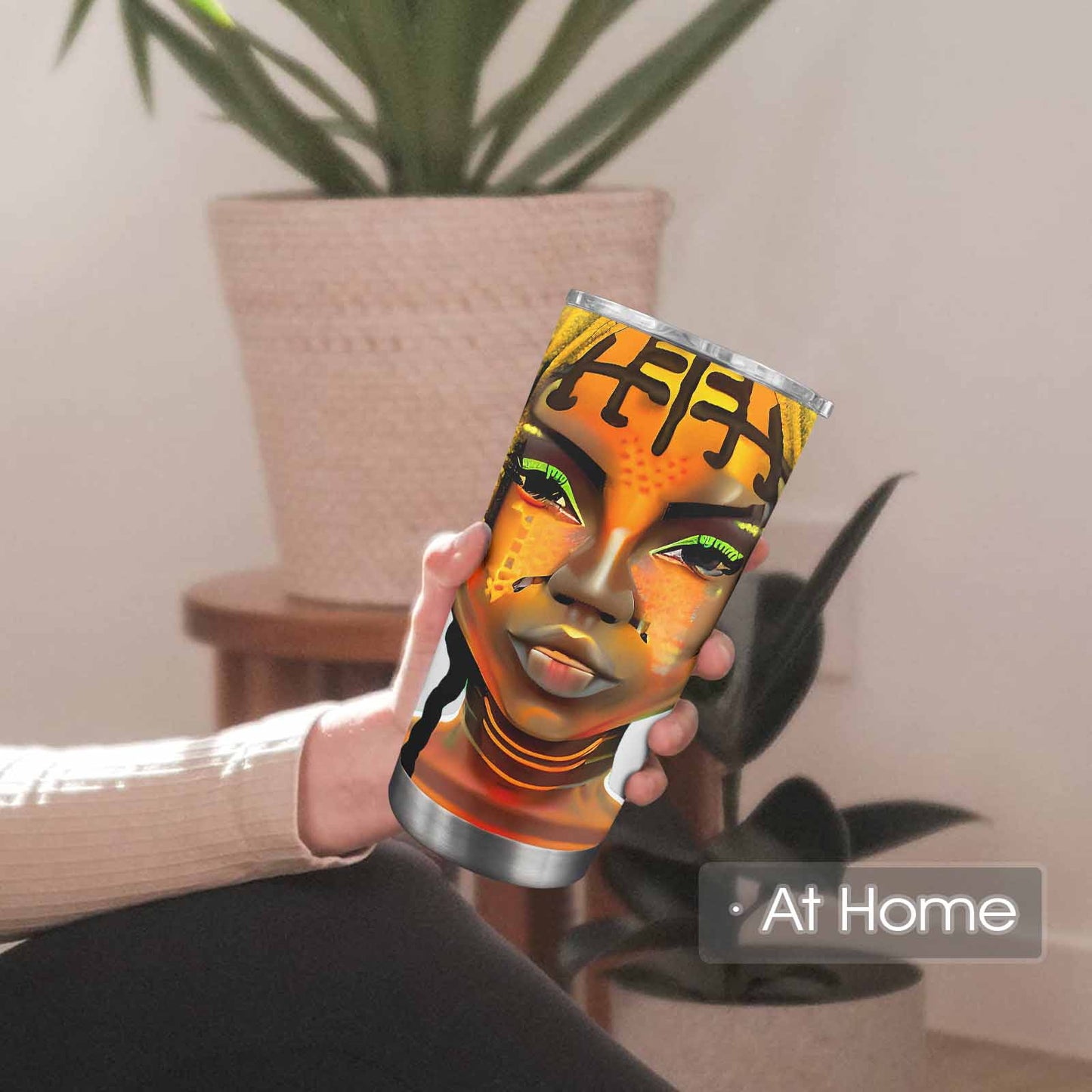 Dreads & Braids, Transparent Tumbler, mug, african tribal, outline BL, Fulangiara 41