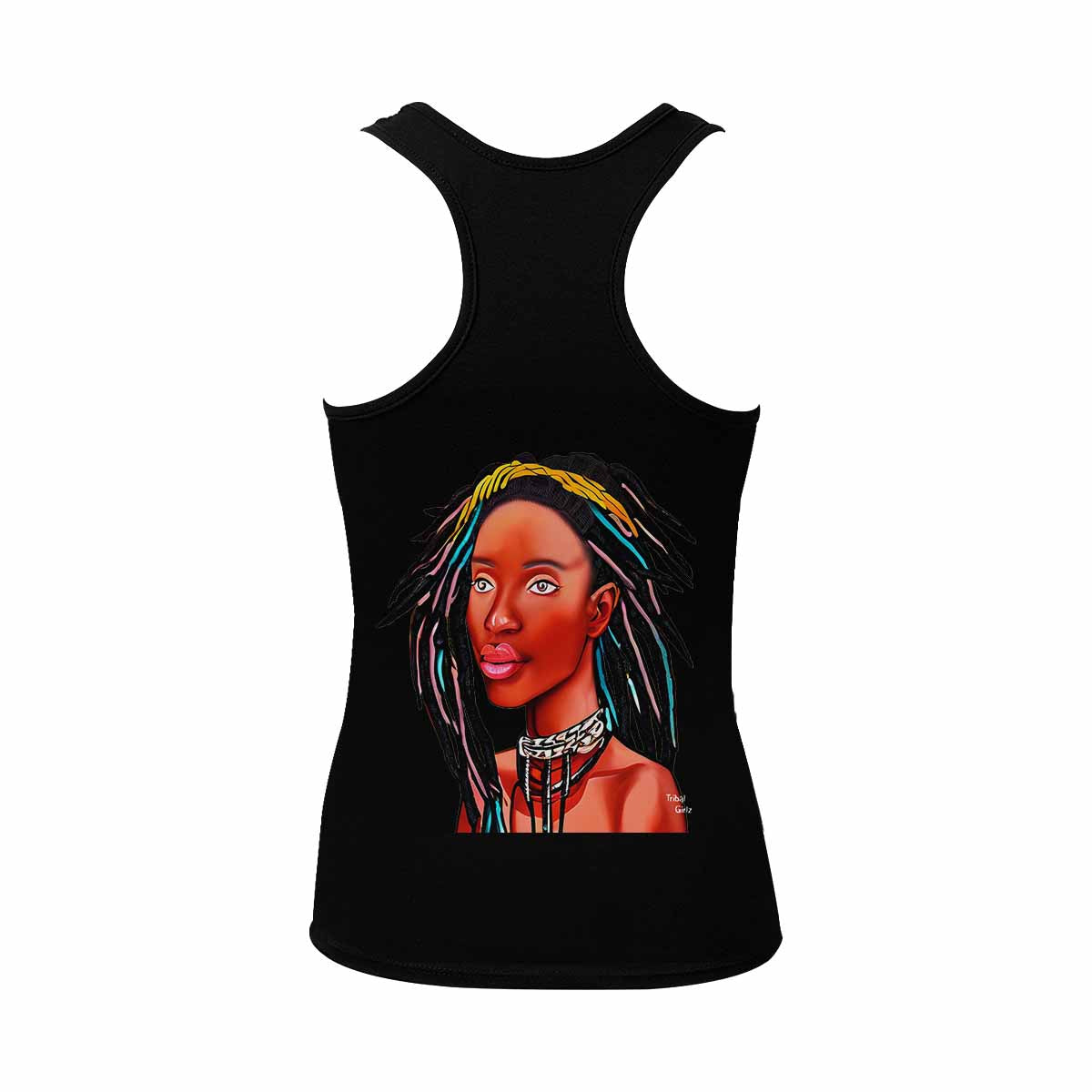 Dreads & Braids, BLACK tank top, cotton, african tribal, outline WL, Fulangiara 13