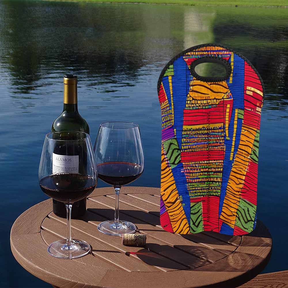African Art, chic 2 bottle wine bag, design 25