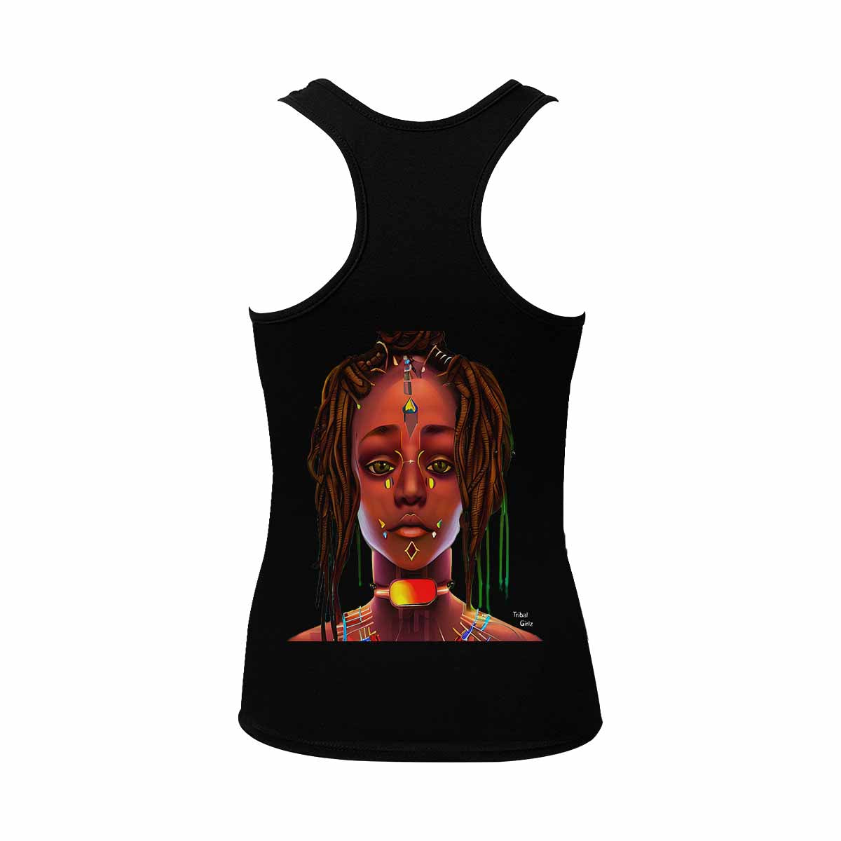 Dreads & Braids, BLACK tank top, cotton, african tribal, outline WL, Fulangiara 45