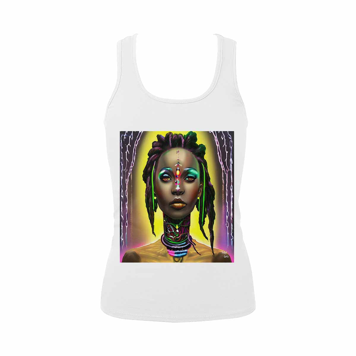 Dreads & Braids, WHITE tank top, cotton, african tribal, full image Fulangiara 29