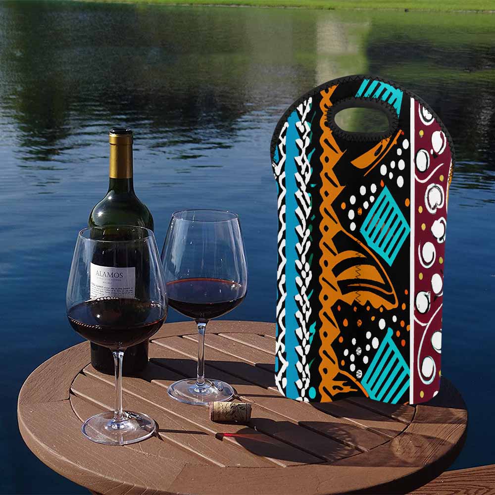 African Art, chic 2 bottle wine bag, design 36