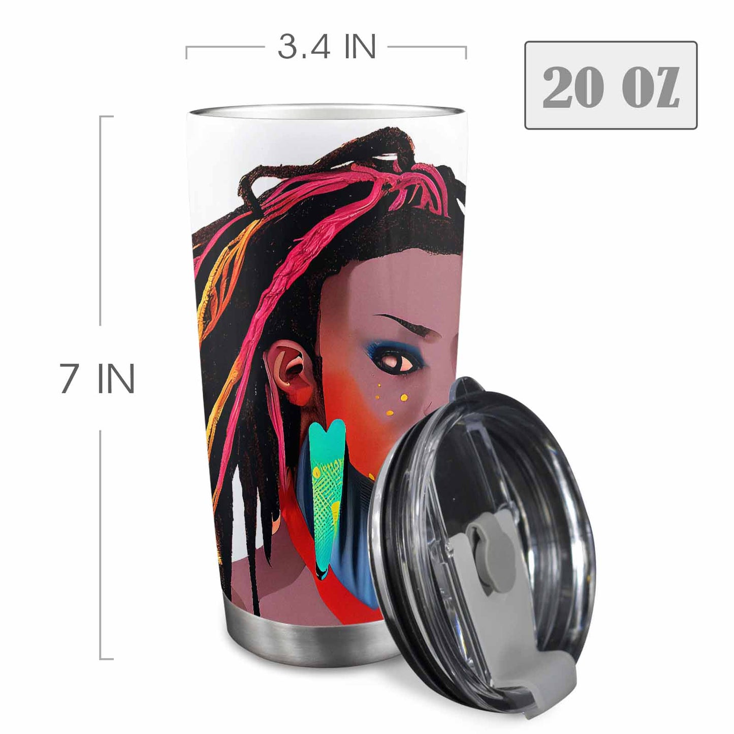 Dreads & Braids, Transparent Tumbler, mug, african tribal, outline BL, Fulangiara 27