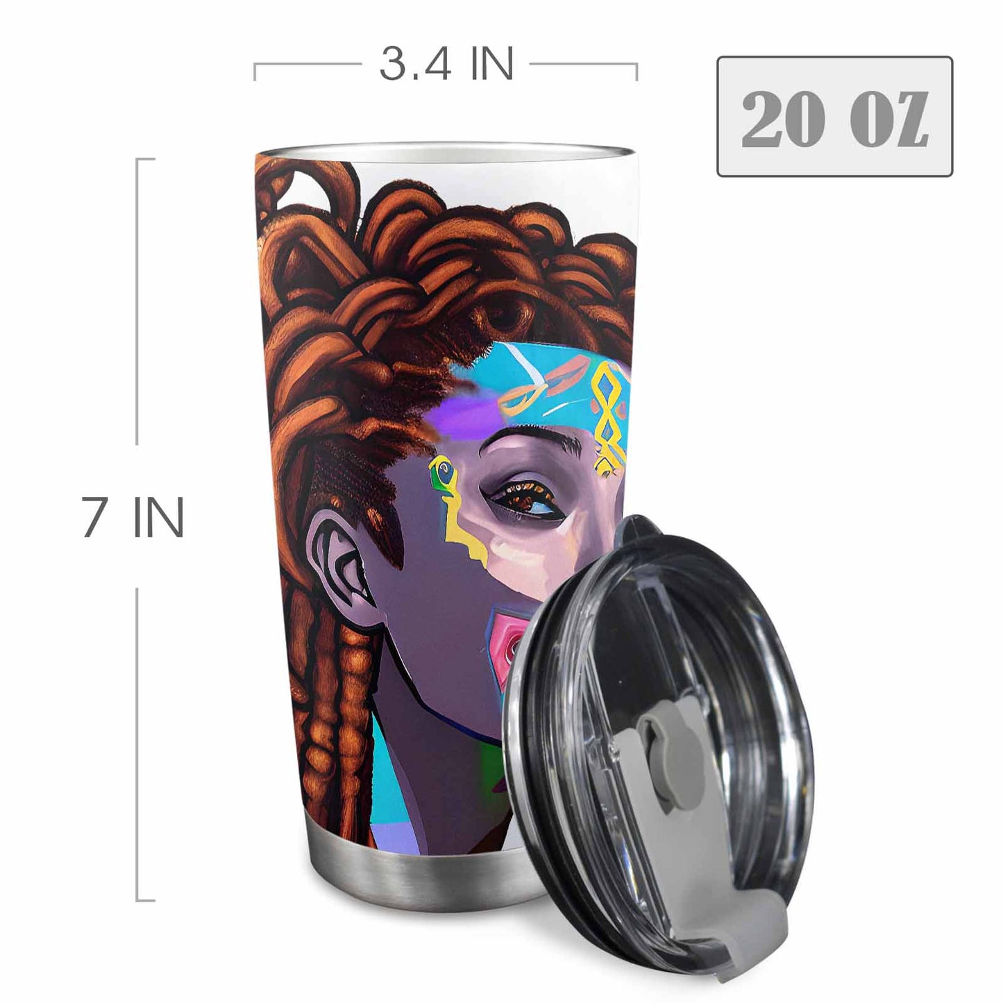 Dreads & Braids, Transparent Tumbler, mug, african tribal, outline BL, Fulangiara 36