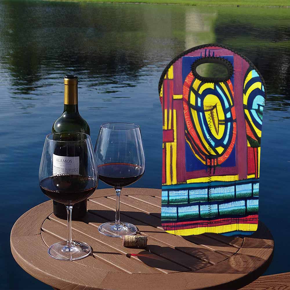 African Art, chic 2 bottle wine bag, design 28