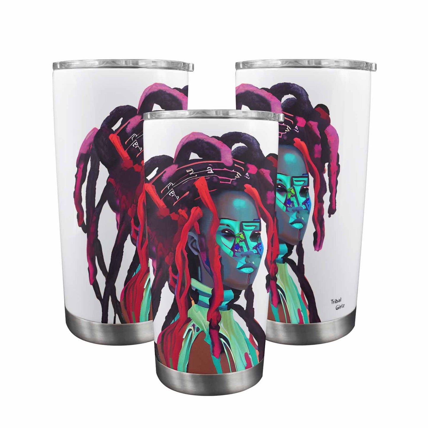 Dreads & Braids, Transparent Tumbler, mug, african tribal, outline BL, Fulangiara 7