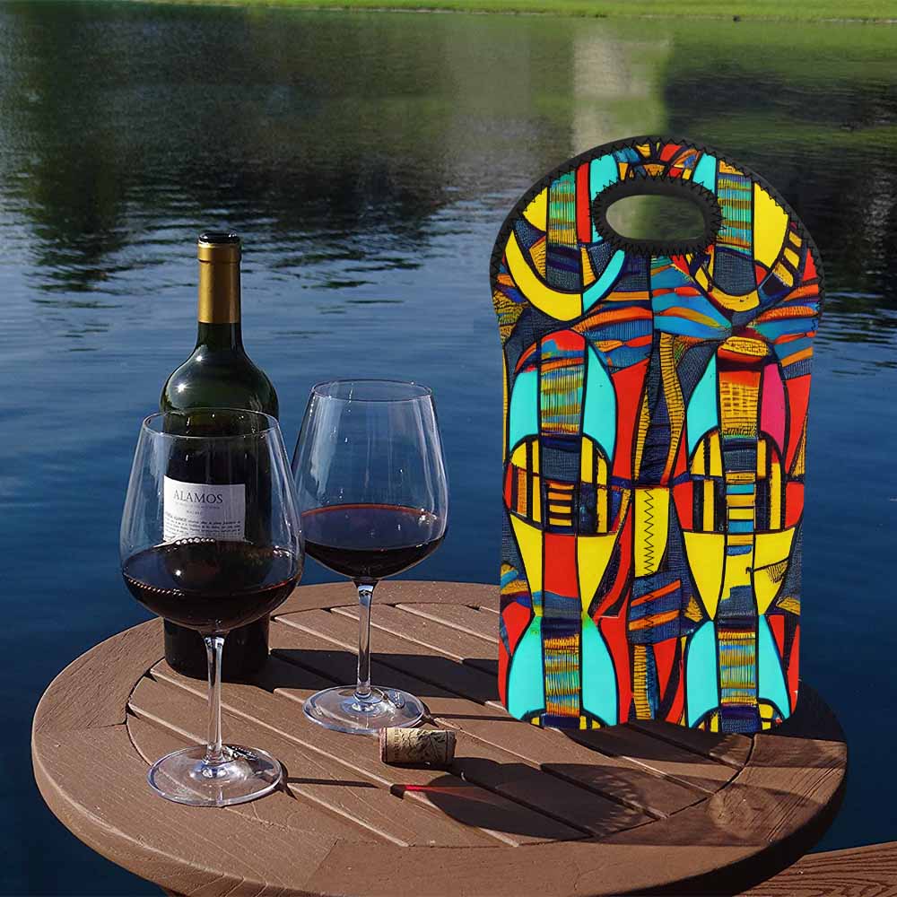 African Art, chic 2 bottle wine bag, design 02