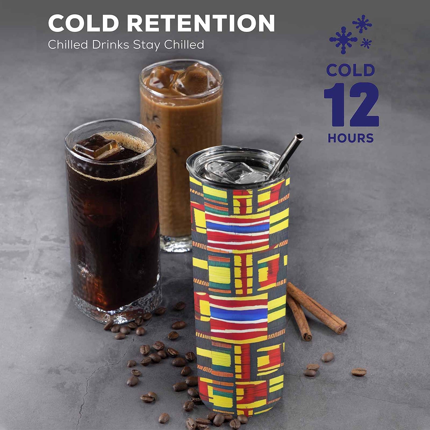 African Art, tall stainless steel insulated tumbler, travel mug, design 29