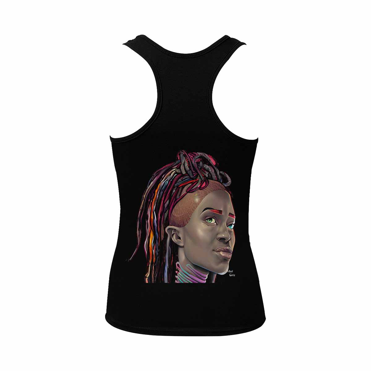 Dreads & Braids, BLACK tank top, cotton, african tribal, outline WL, Fulangiara 40