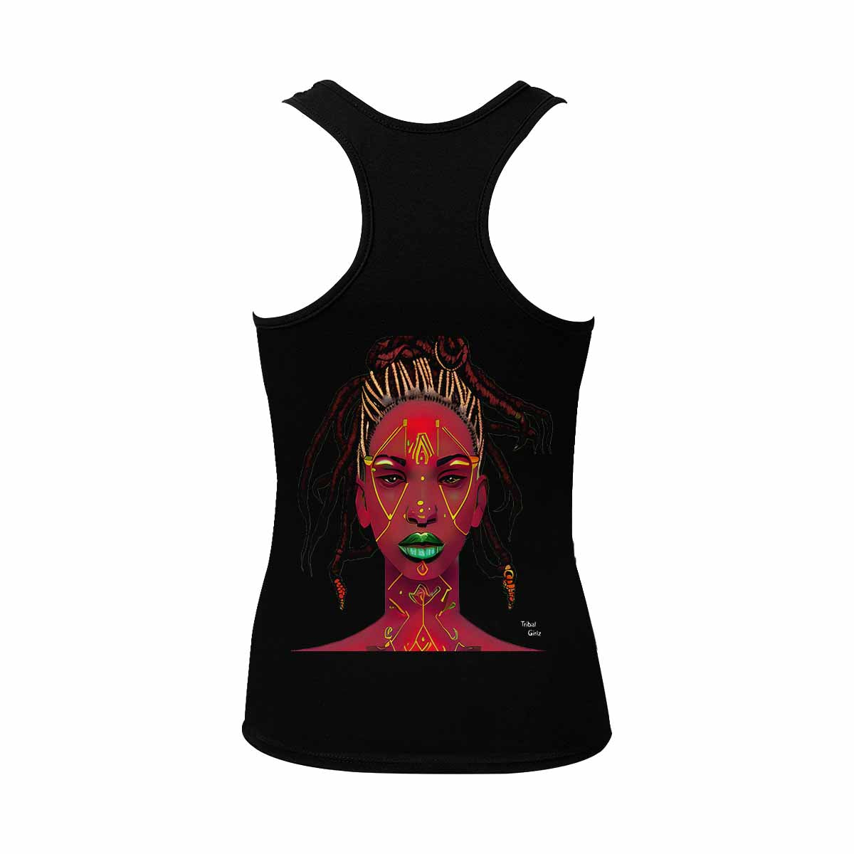 Dreads & Braids, BLACK tank top, cotton, african tribal, outline WL, Fulangiara 49