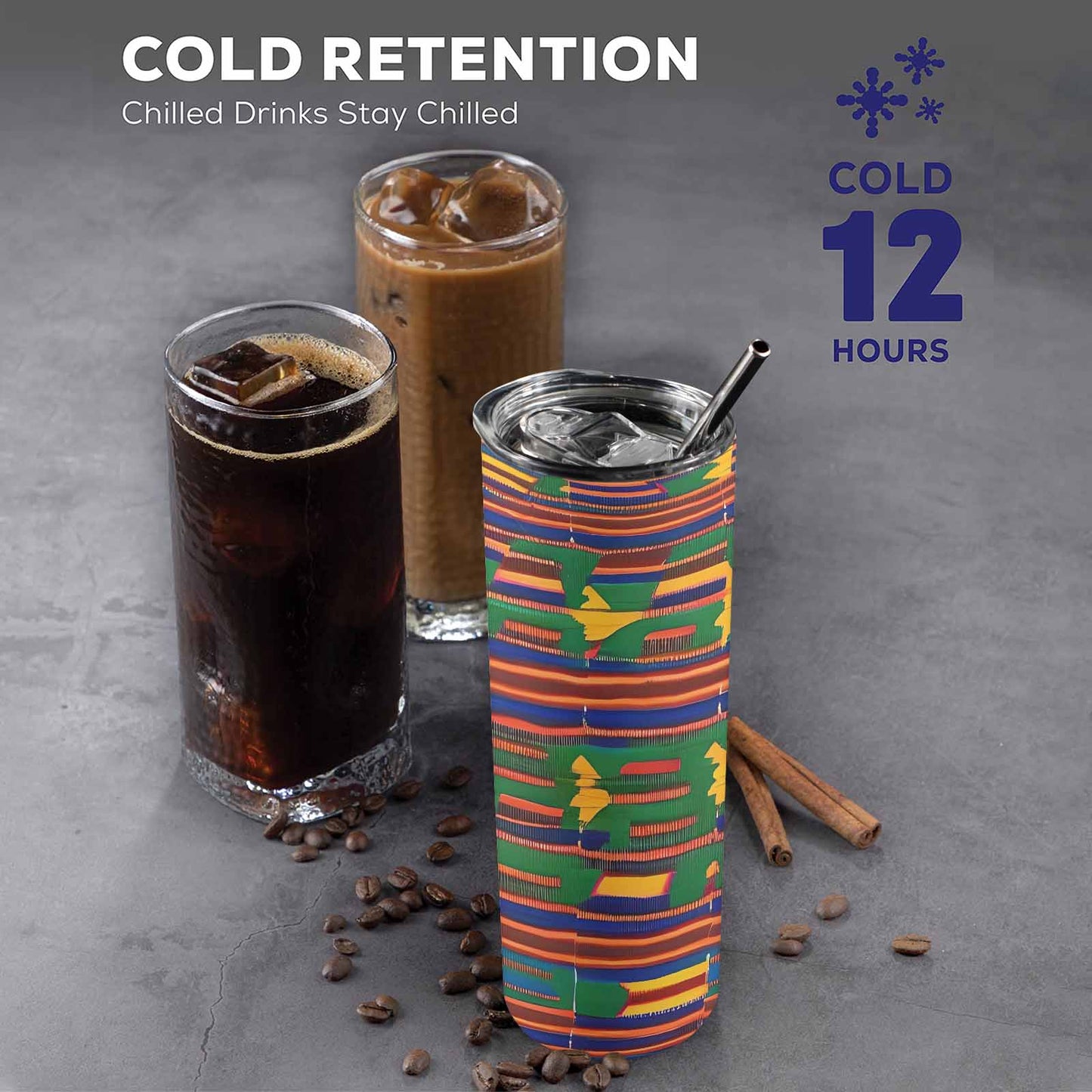 African Art, tall stainless steel insulated tumbler, travel mug, design 07