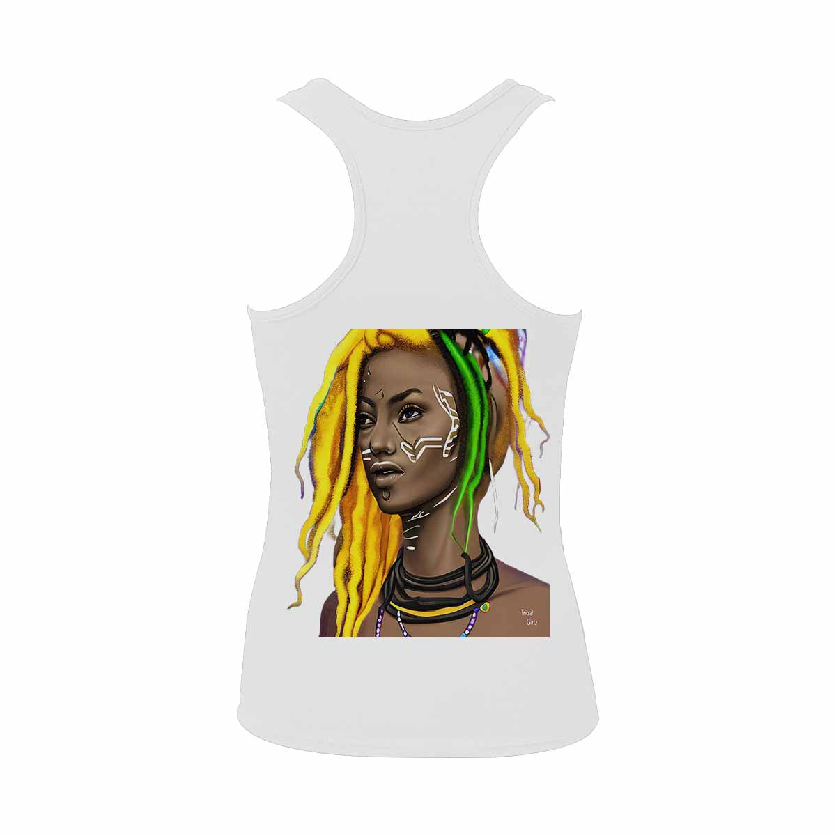 Dreads & Braids, WHITE tank top, cotton, african tribal, outline MCL, Fulangiara 1