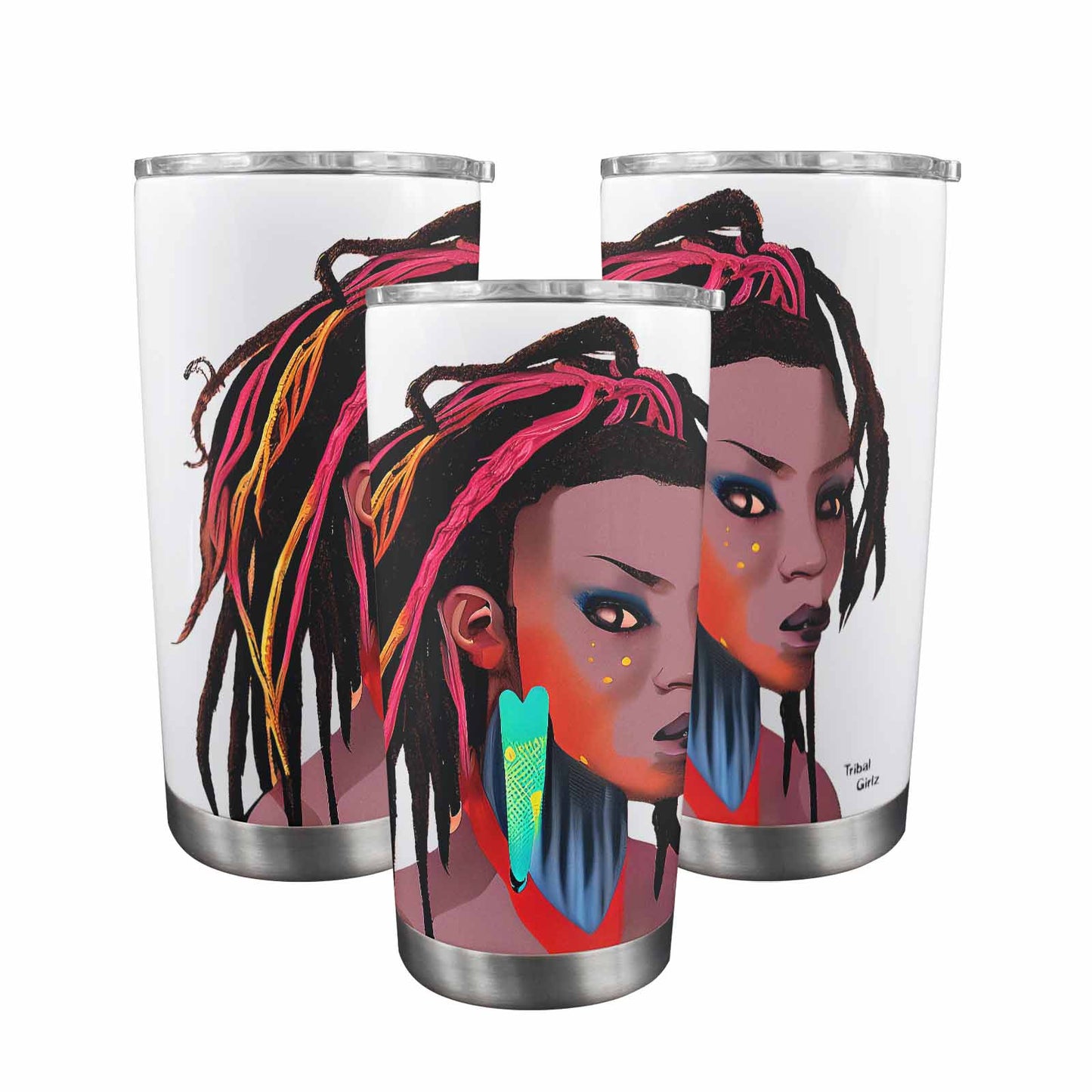 Dreads & Braids, Transparent Tumbler, mug, african tribal, outline BL, Fulangiara 27