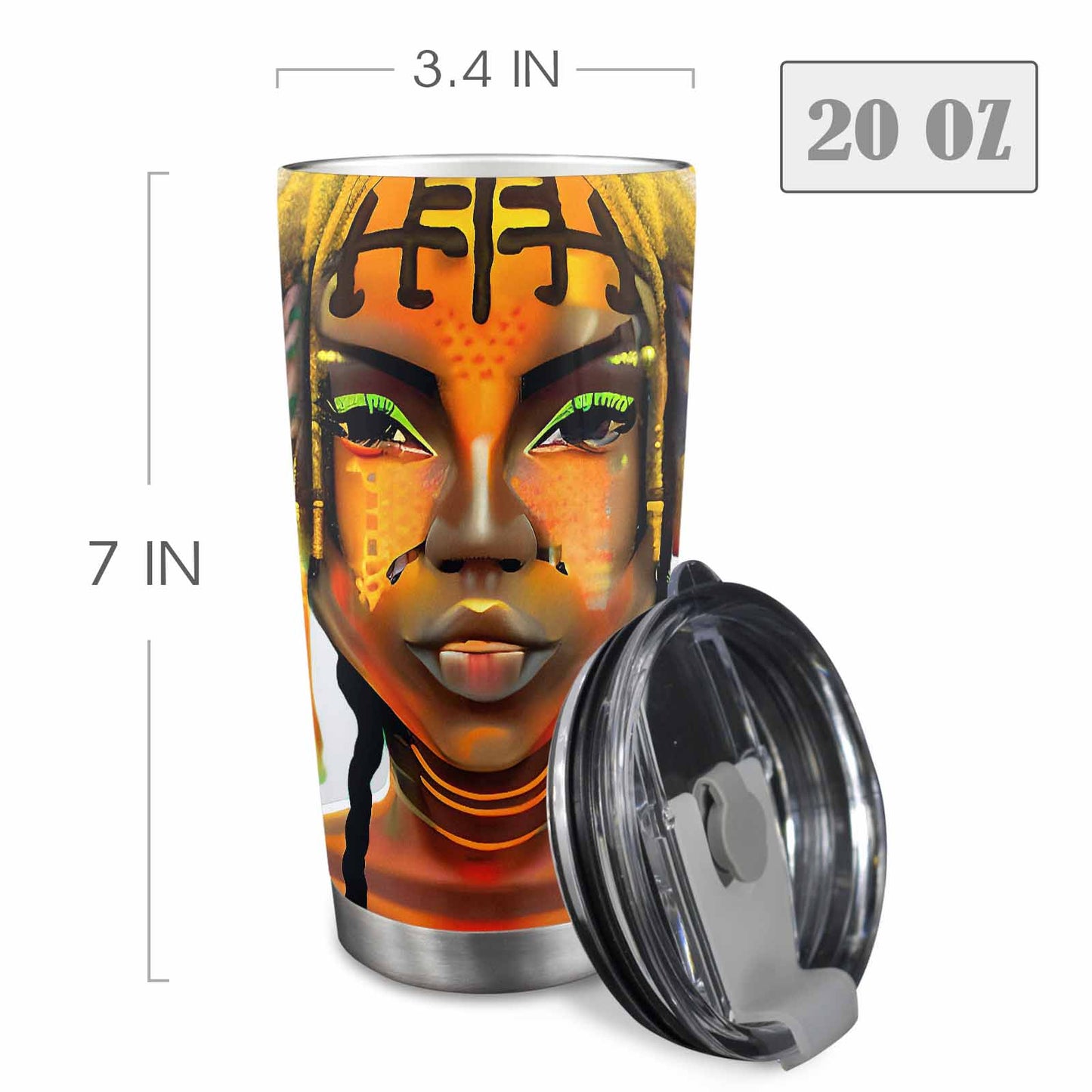 Dreads & Braids, Transparent Tumbler, mug, african tribal, outline BL, Fulangiara 41