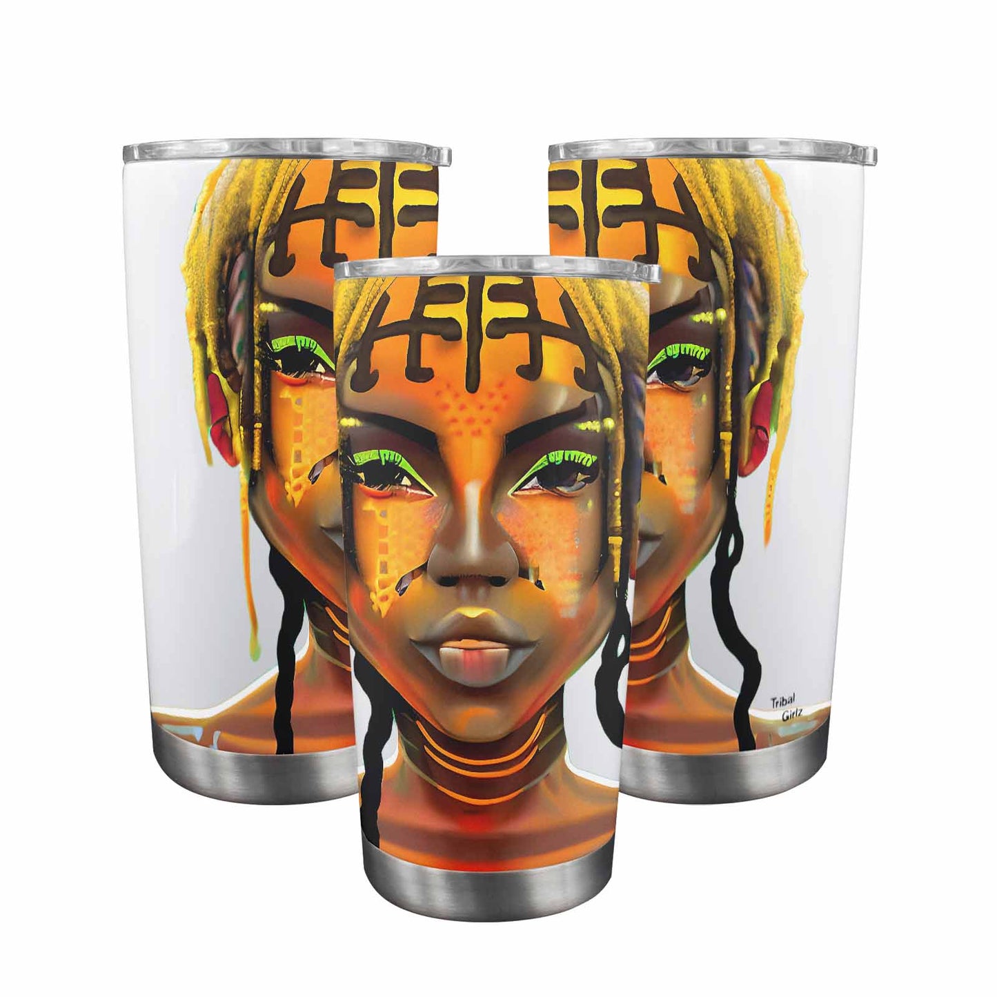 Dreads & Braids, Transparent Tumbler, mug, african tribal, outline BL, Fulangiara 41
