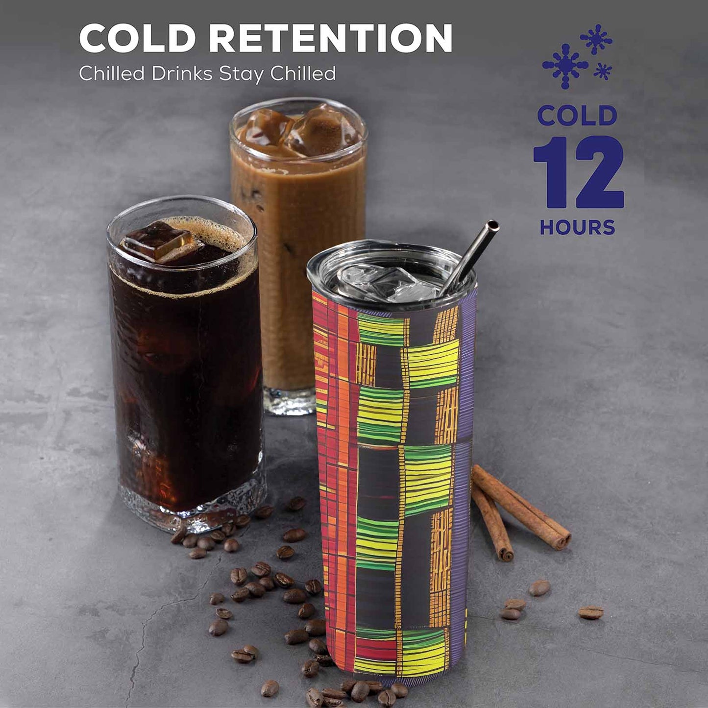African Art, tall stainless steel insulated tumbler, travel mug, design 16
