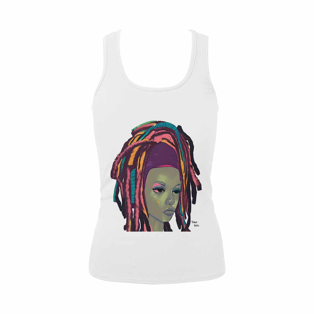 Dreads & Braids, WHITE tank top, cotton, african tribal, outline BL, Fulangiara 9