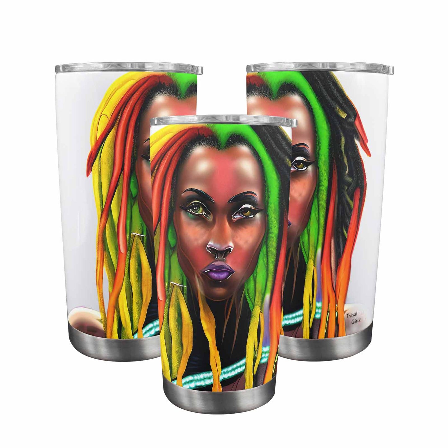 Dreads & Braids, Transparent Tumbler, mug, african tribal, outline BL, Fulangiara 25