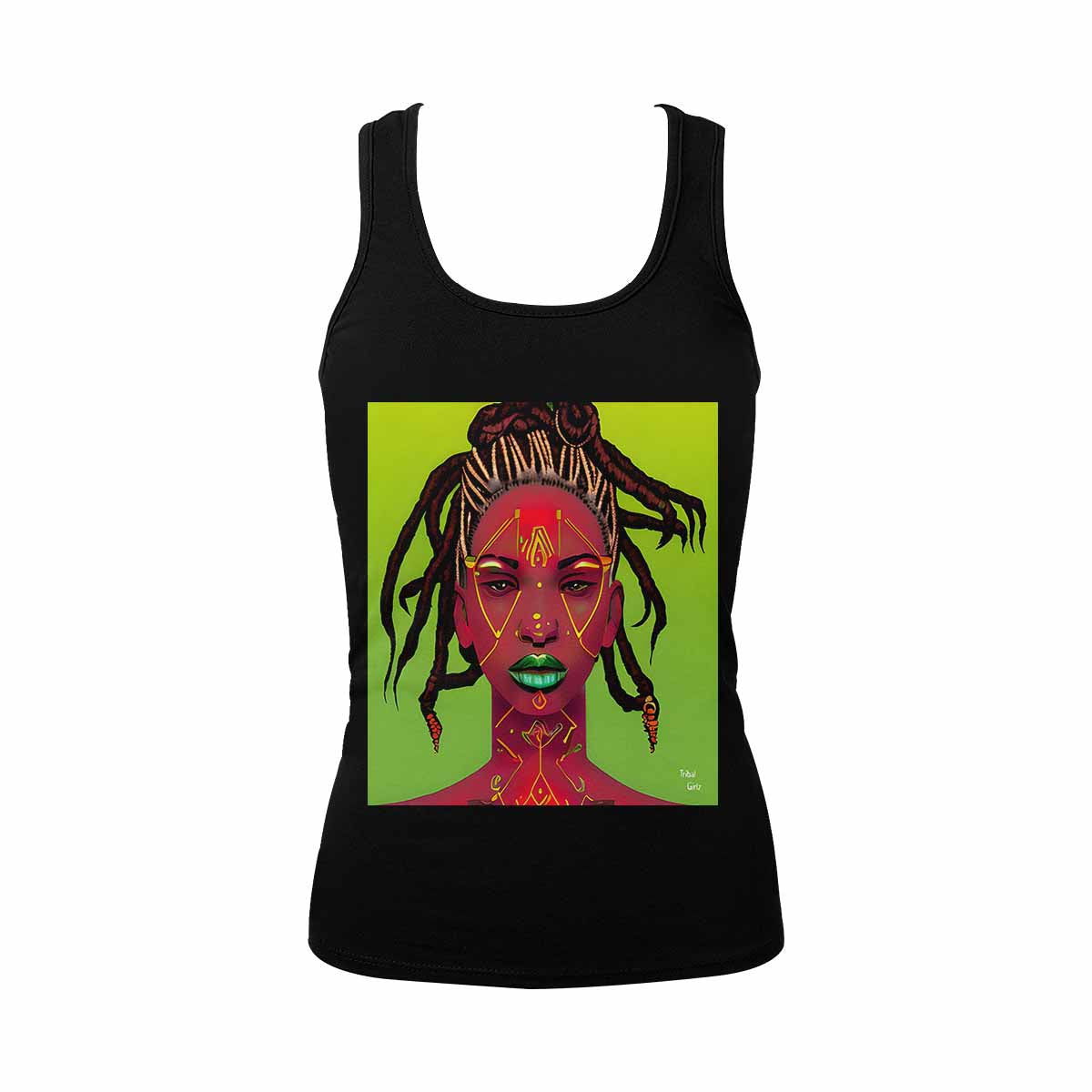 Dreads & Braids, BLACK tank top, cotton, african tribal, full image Fulangiara 49
