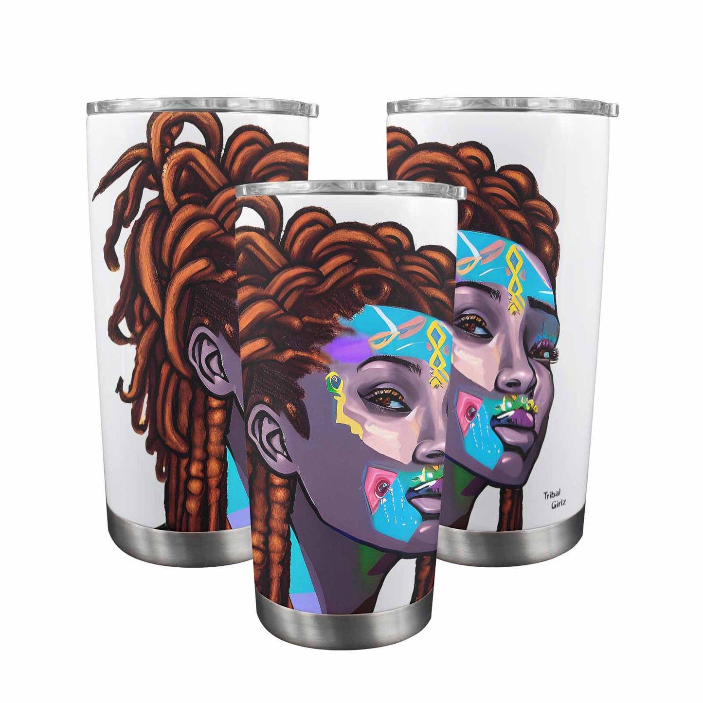 Dreads & Braids, Transparent Tumbler, mug, african tribal, outline BL, Fulangiara 36