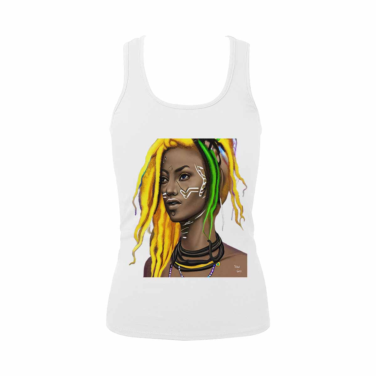 Dreads & Braids, WHITE tank top, cotton, african tribal, outline MCL, Fulangiara 1