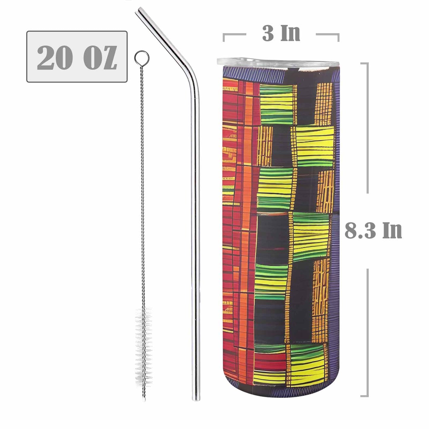 African Art, tall stainless steel insulated tumbler, travel mug, design 16