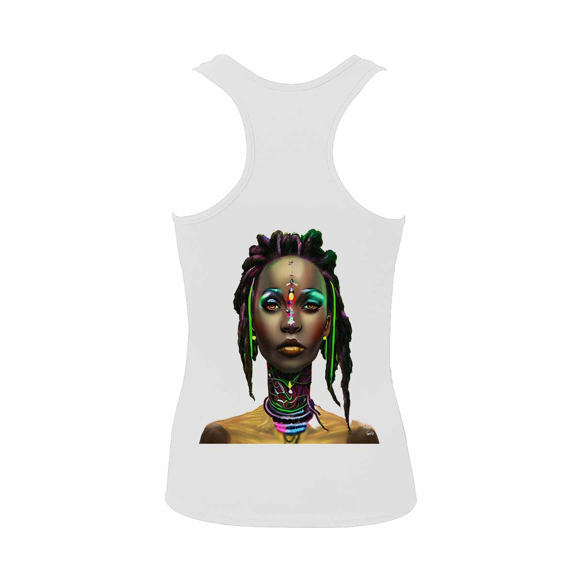 Dreads & Braids, WHITE tank top, cotton, african tribal, outline MCL, Fulangiara 29