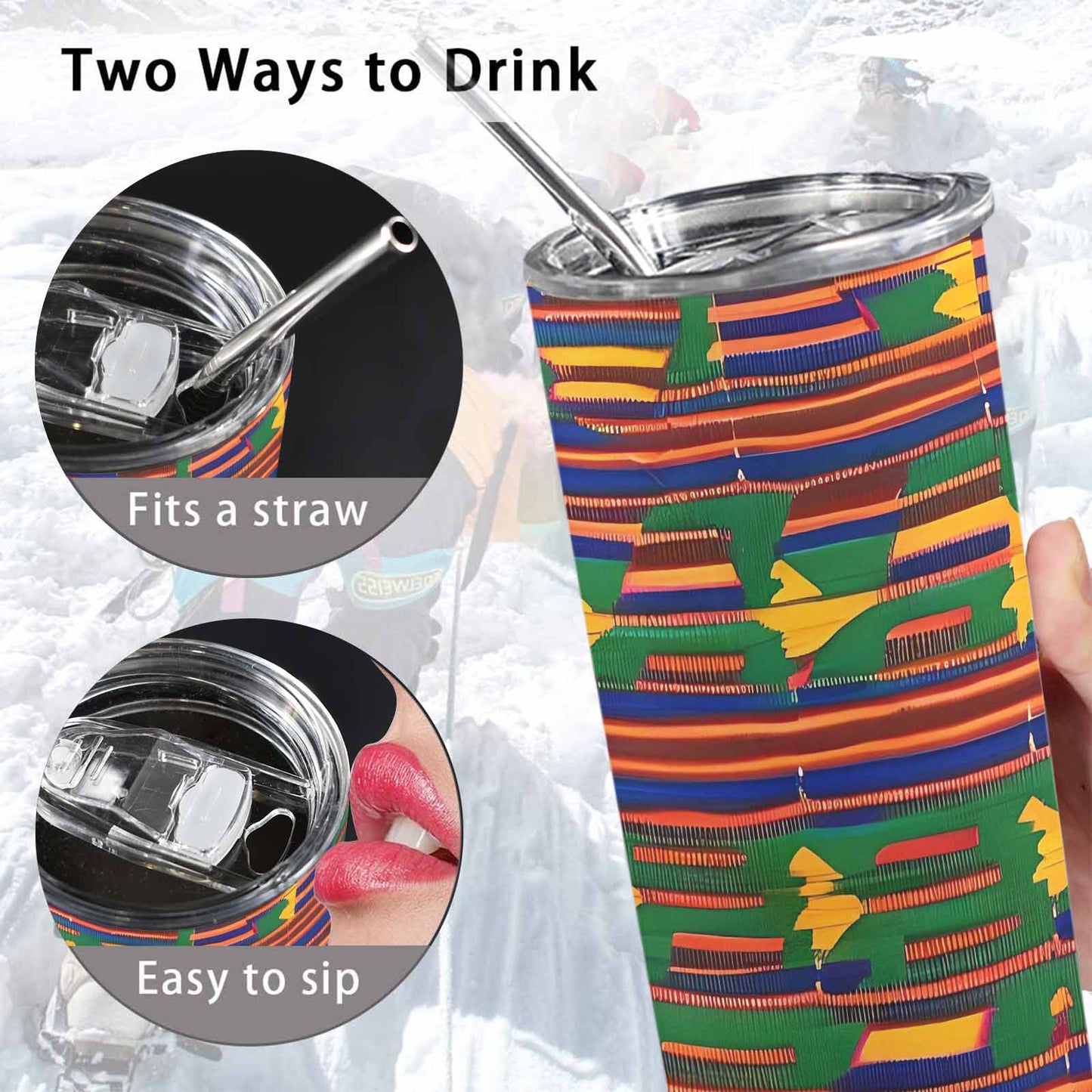 African Art, tall stainless steel insulated tumbler, travel mug, design 07