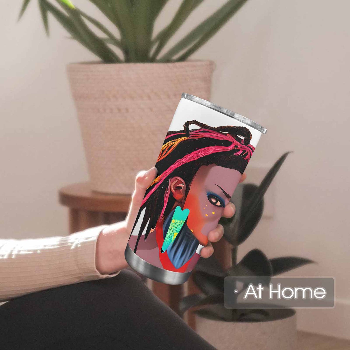 Dreads & Braids, Transparent Tumbler, mug, african tribal, outline BL, Fulangiara 27