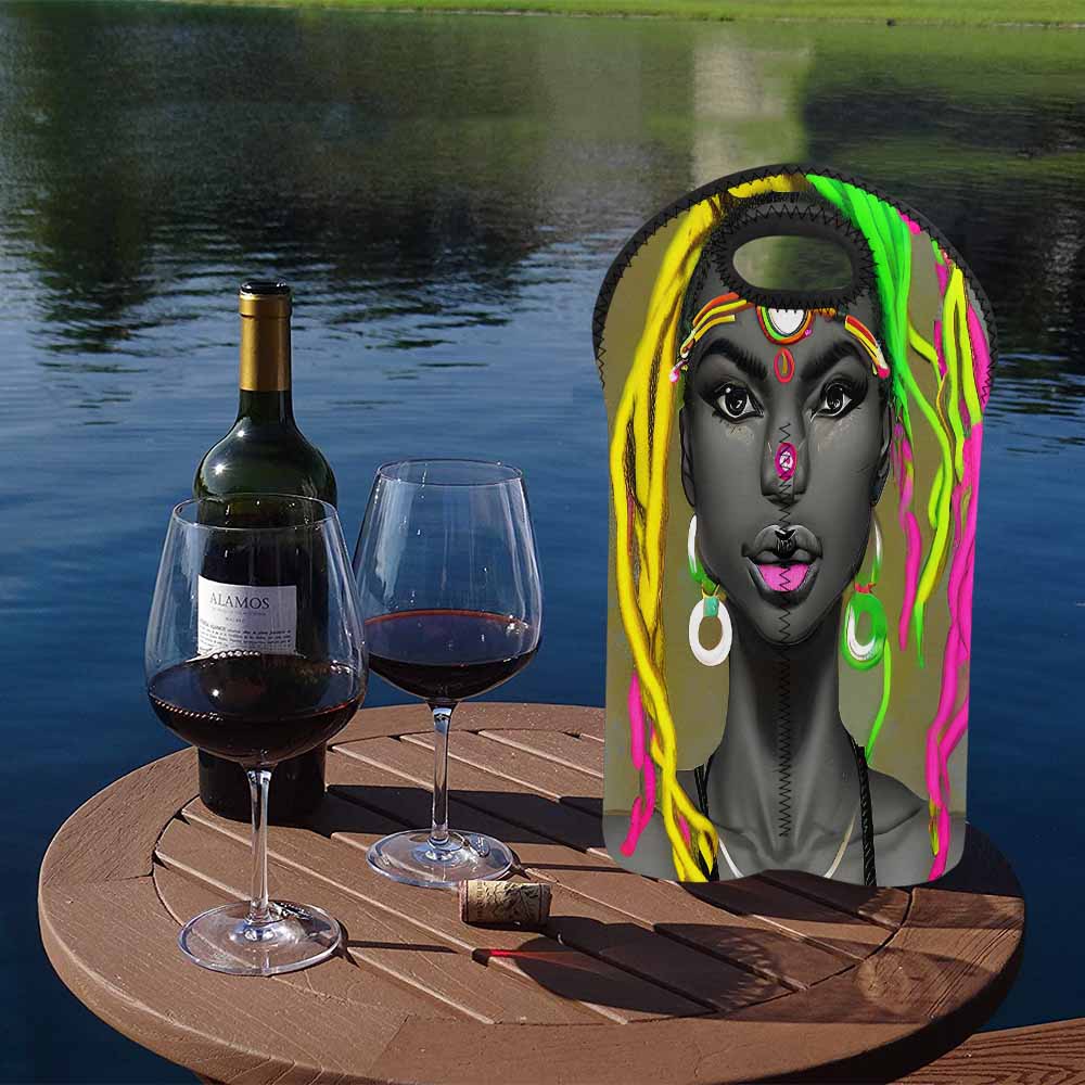 Dreads & Braids, 2 bottle wine bag, picnic or gift, african tribalgirlz Fulangiara 6