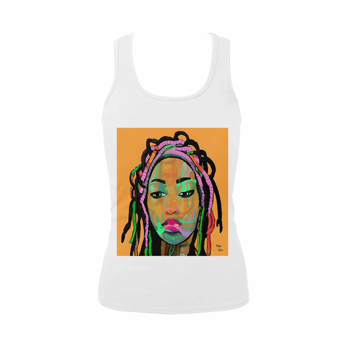 Dreads & Braids, WHITE tank top, cotton, african tribal, full image Fulangiara 3