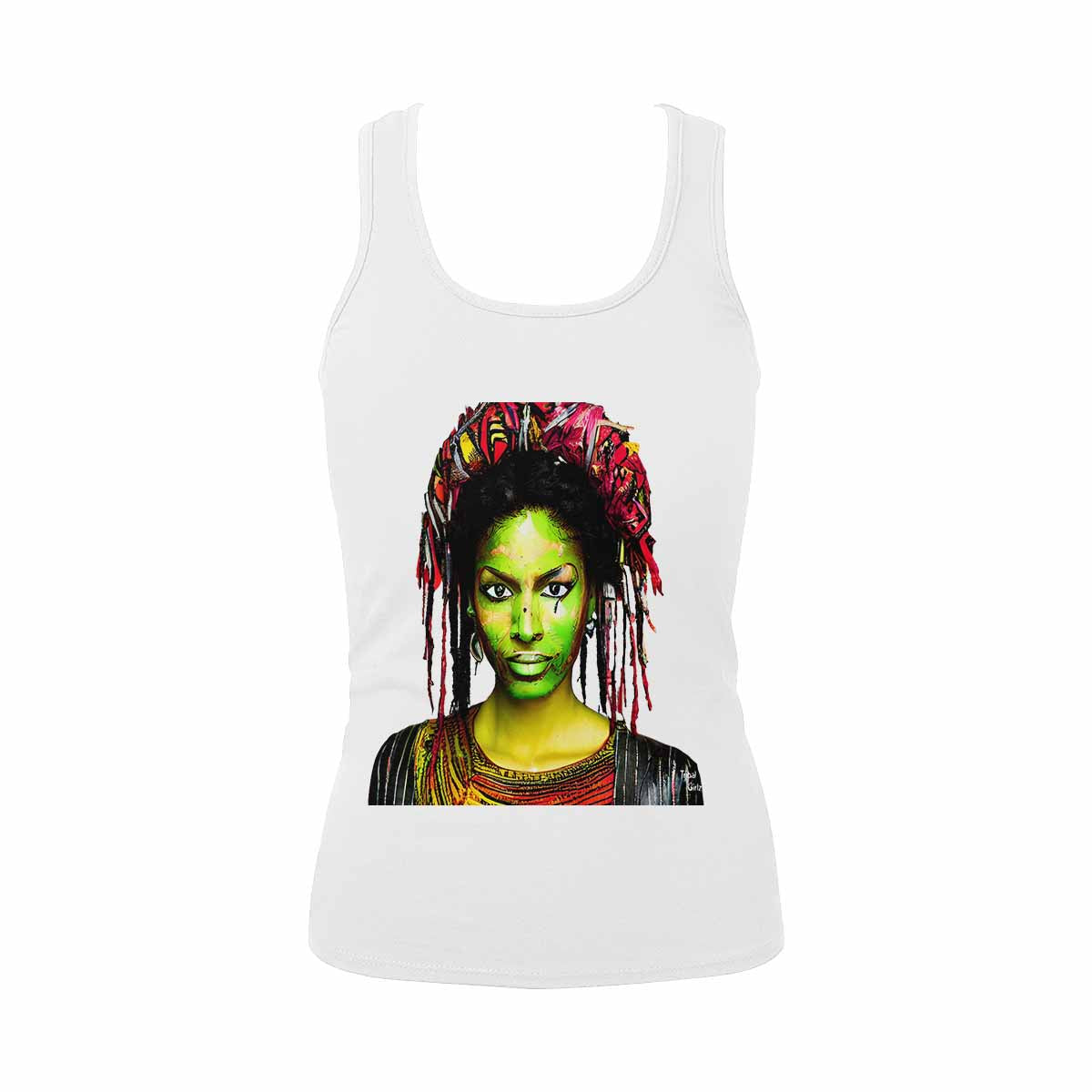 Dreads & Braids, WHITE tank top, cotton, african tribal, outline MCL, Fulangiara 2