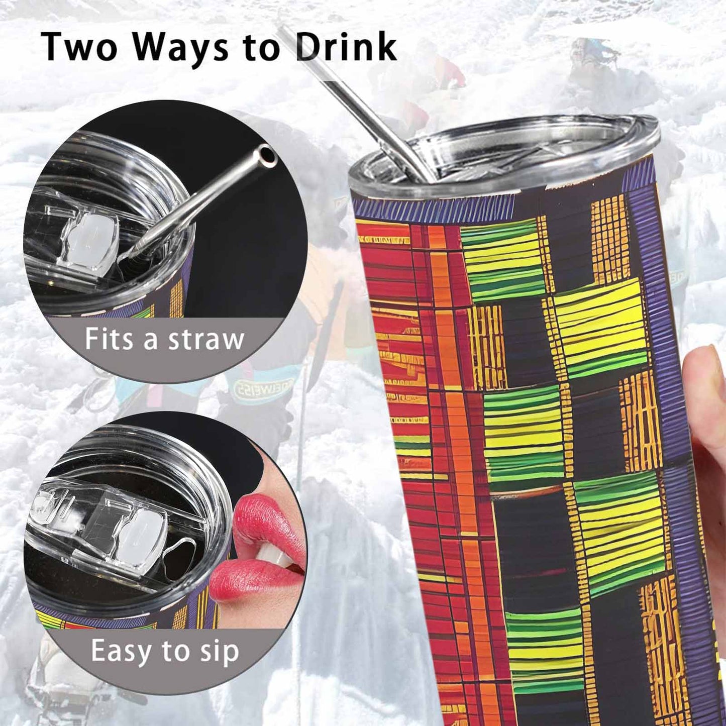 African Art, tall stainless steel insulated tumbler, travel mug, design 16