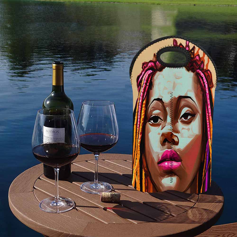 Dreads & Braids, 2 bottle wine bag, picnic or gift, african tribalgirlz Fulangiara 11