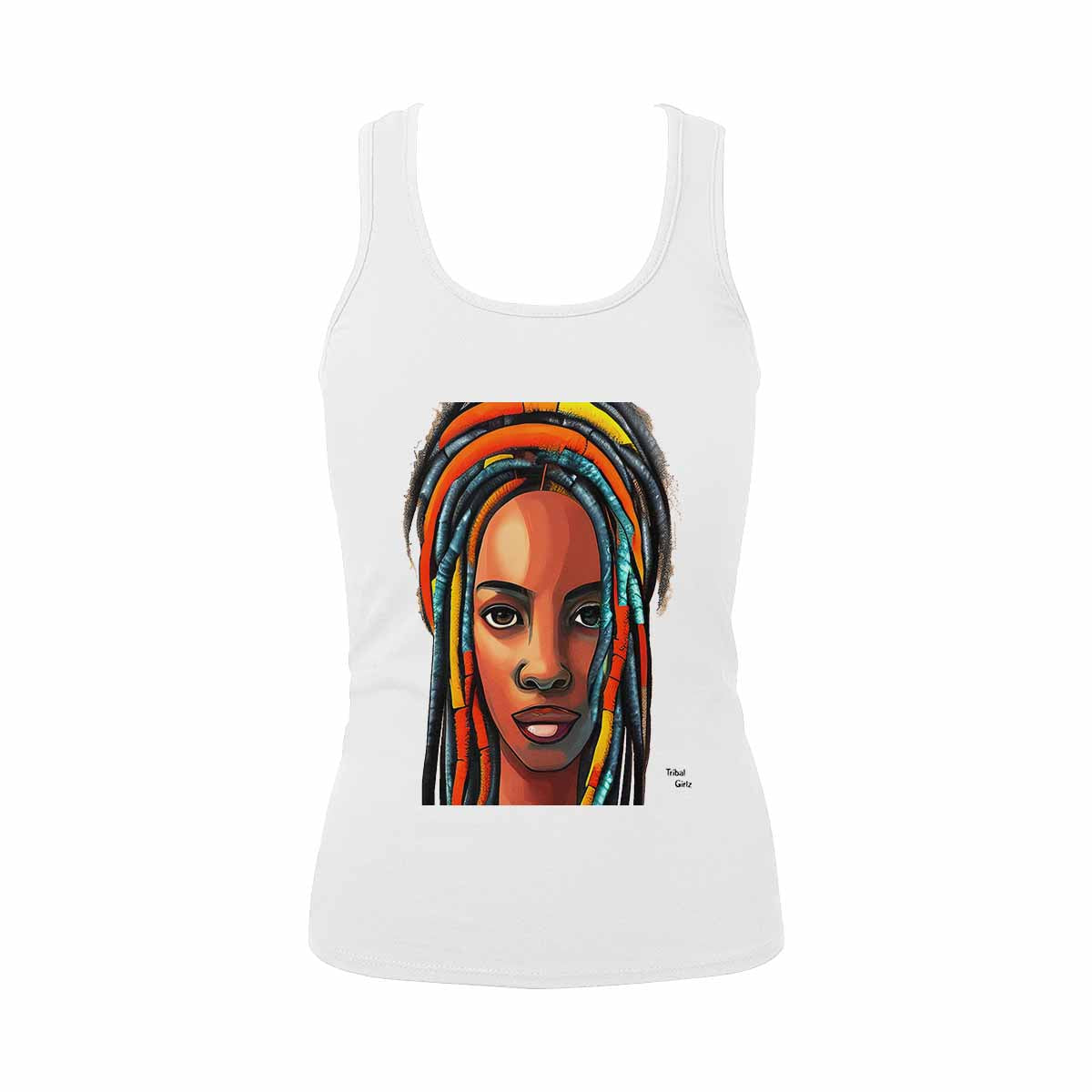 Dreads & Braids, WHITE tank top, cotton, african tribal, outline BL, Fulangiara 8