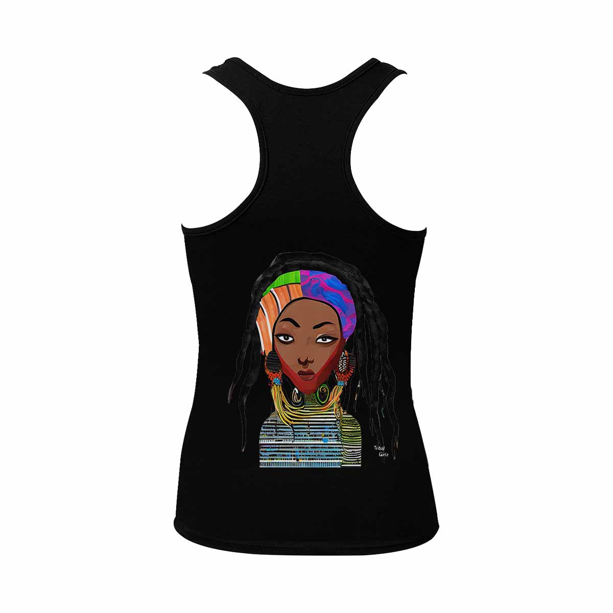 Dreads & Braids, BLACK tank top, cotton, african tribal, outline WL, Fulangiara 18