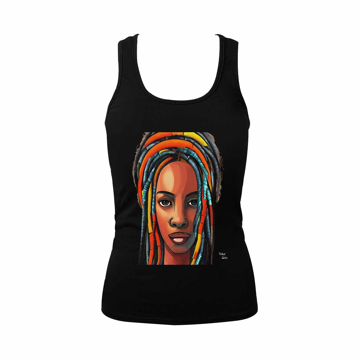 Dreads & Braids, BLACK tank top, cotton, african tribal, outline WL, Fulangiara 8