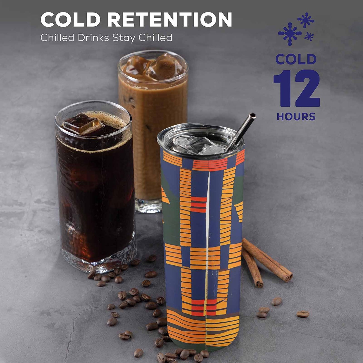 African Art, tall stainless steel insulated tumbler, travel mug, design 18