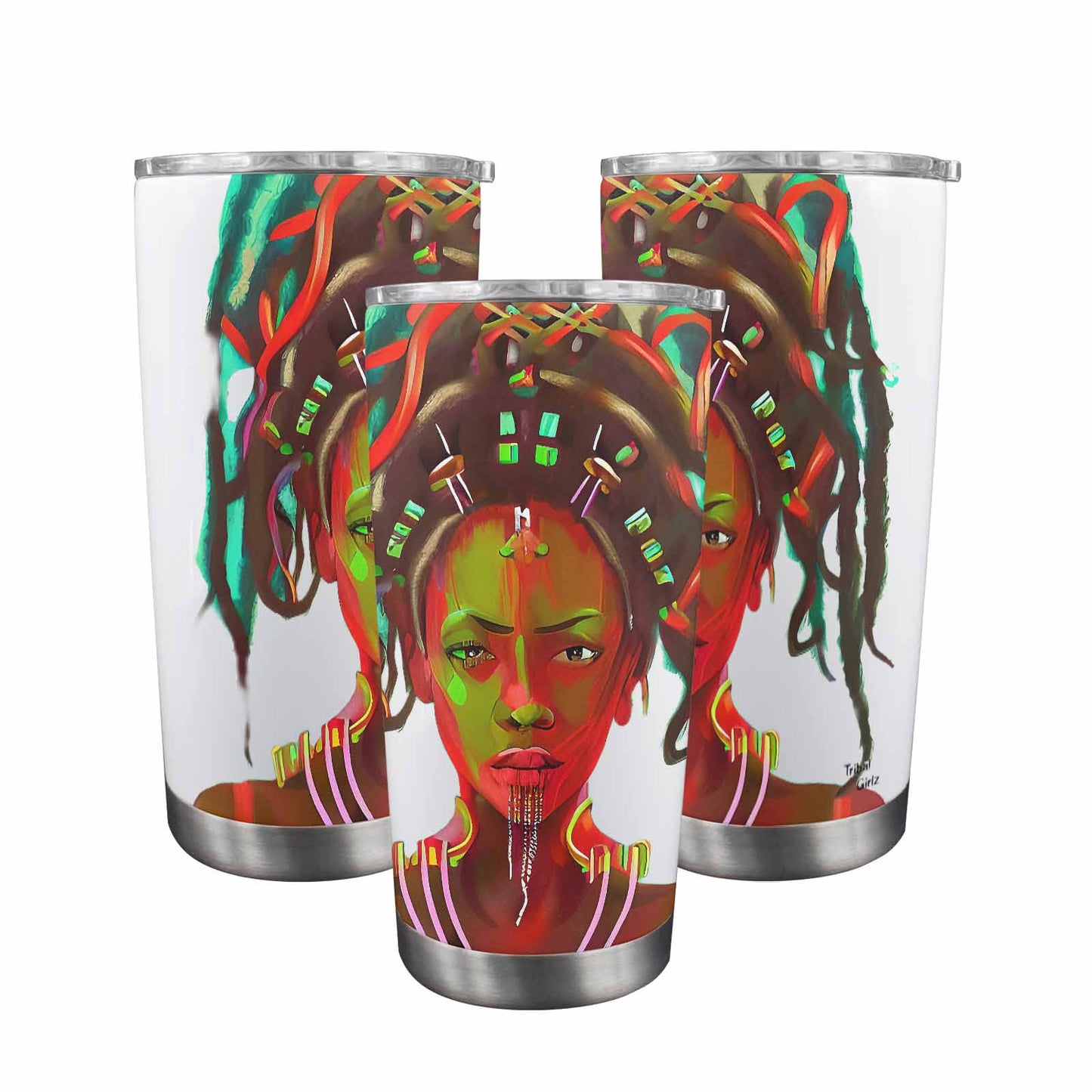 Dreads & Braids, Transparent Tumbler, mug, african tribal, outline BL, Fulangiara 39