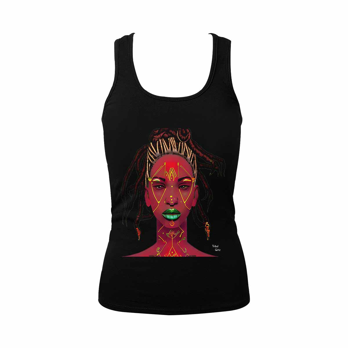 Dreads & Braids, BLACK tank top, cotton, african tribal, outline WL, Fulangiara 49