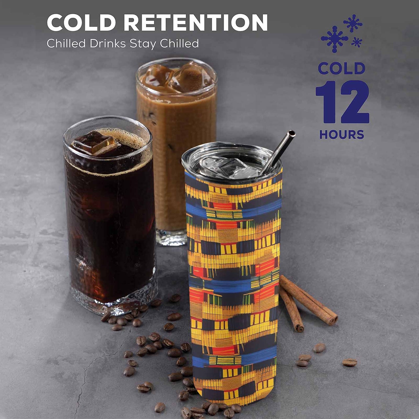 African Art, tall stainless steel insulated tumbler, travel mug, design 27