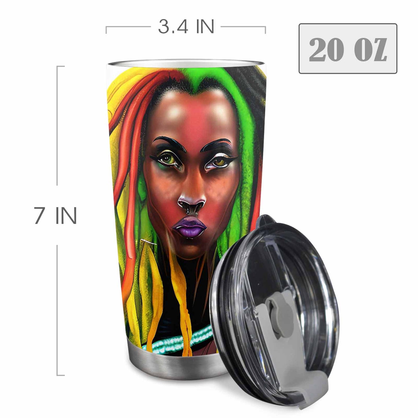 Dreads & Braids, Transparent Tumbler, mug, african tribal, outline BL, Fulangiara 25