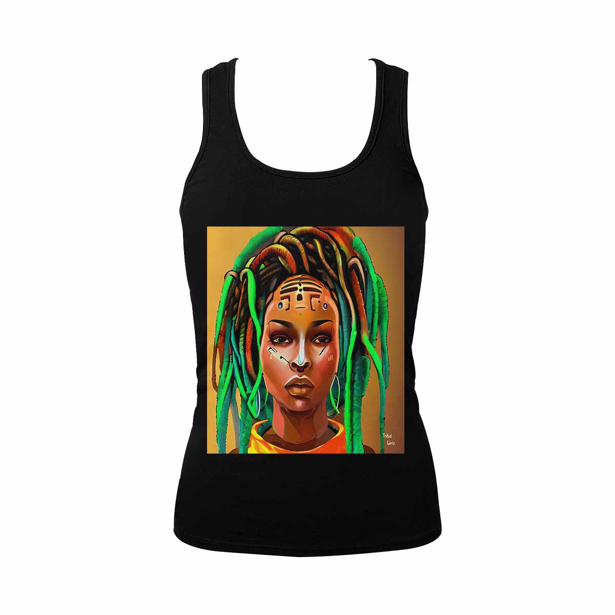 Dreads & Braids, BLACK tank top, cotton, african tribal, full image Fulangiara 48