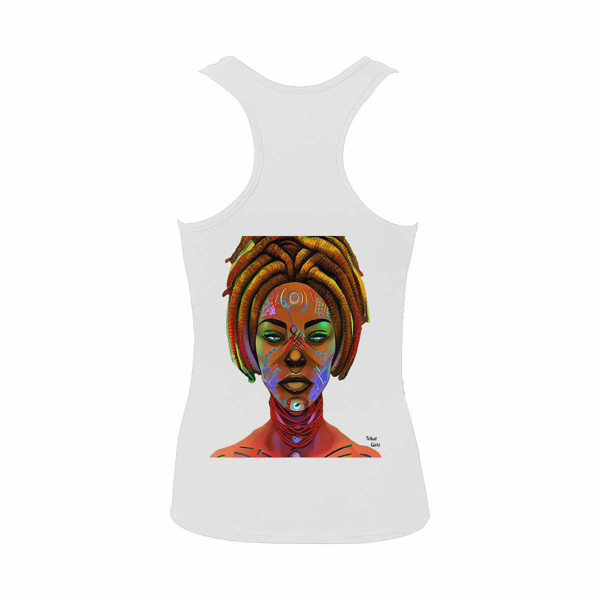 Dreads & Braids, WHITE tank top, cotton, african tribal, outline BL, Fulangiara 46