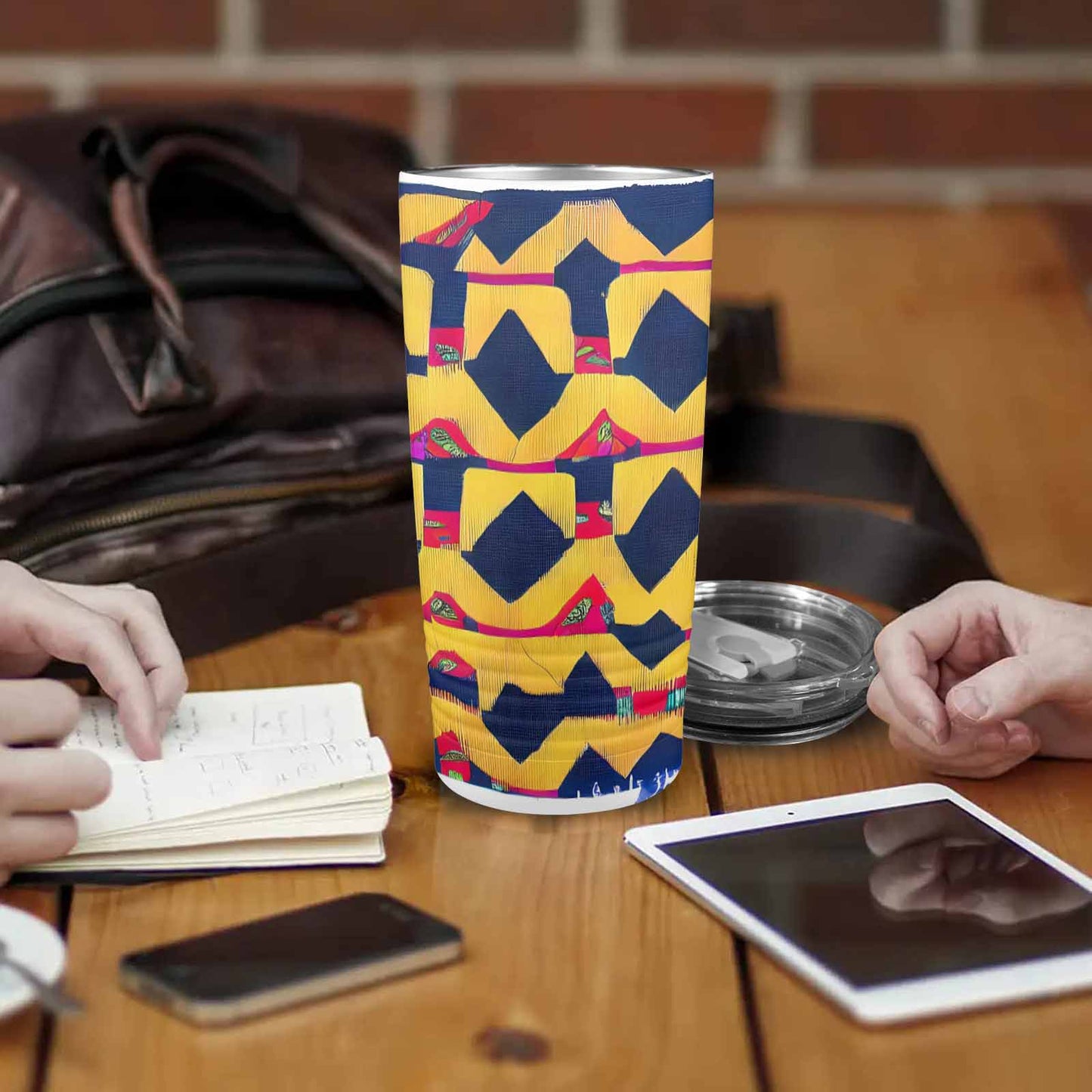 African Art, stainless steel insulated tumbler, travel mug, design 35