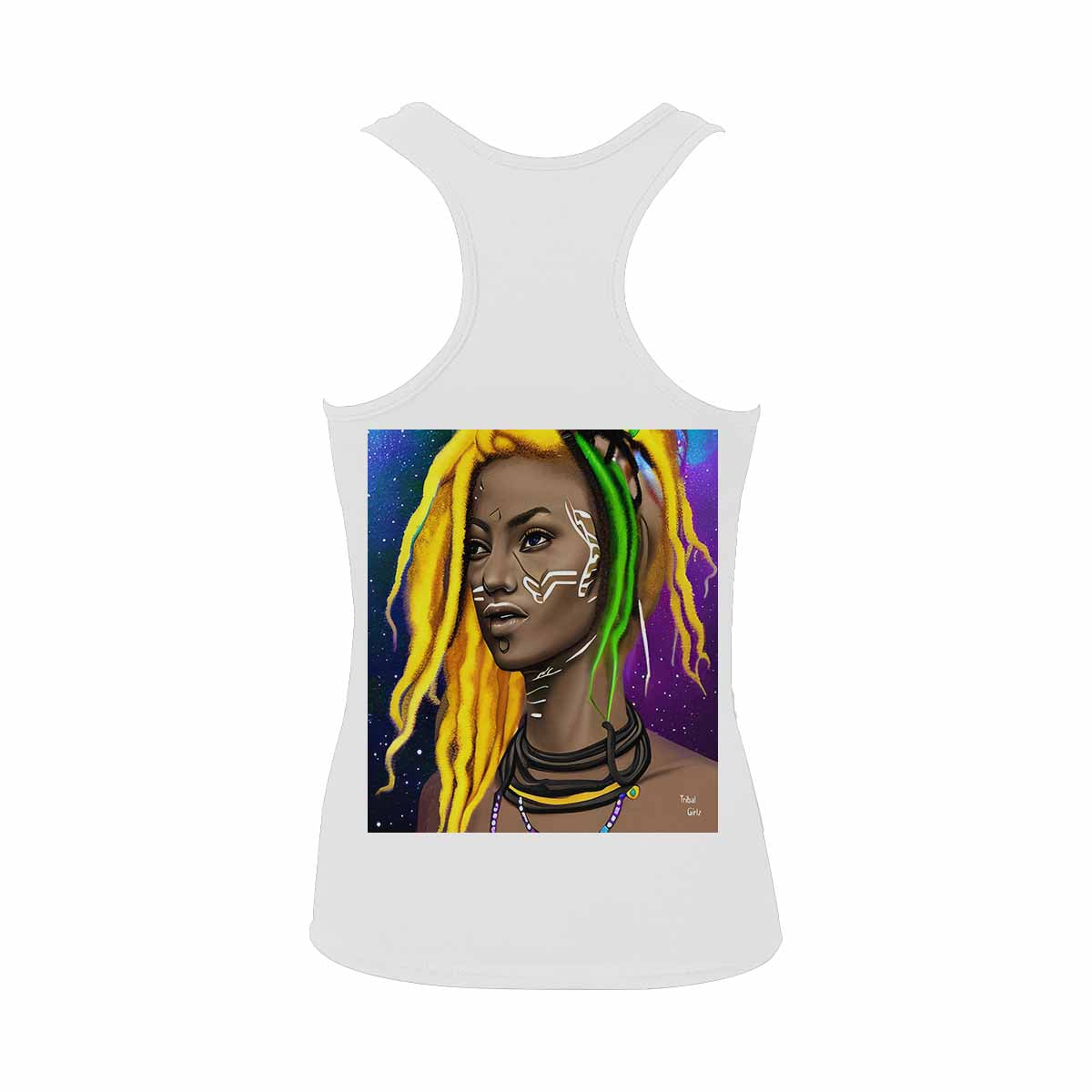 Dreads & Braids, WHITE tank top, cotton, african tribal, full image Fulangiara 1
