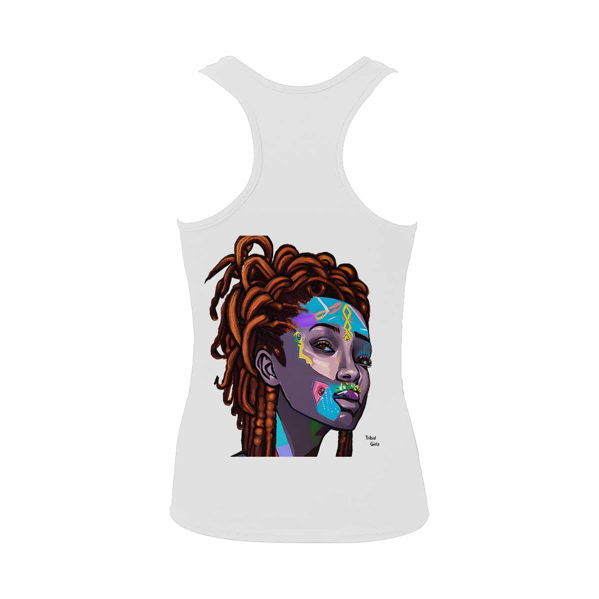 Dreads & Braids, WHITE tank top, cotton, african tribal, outline BL, Fulangiara 36