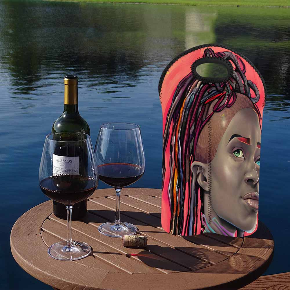 Dreads & Braids, 2 bottle wine bag, picnic or gift, african tribalgirlz Fulangiara 40