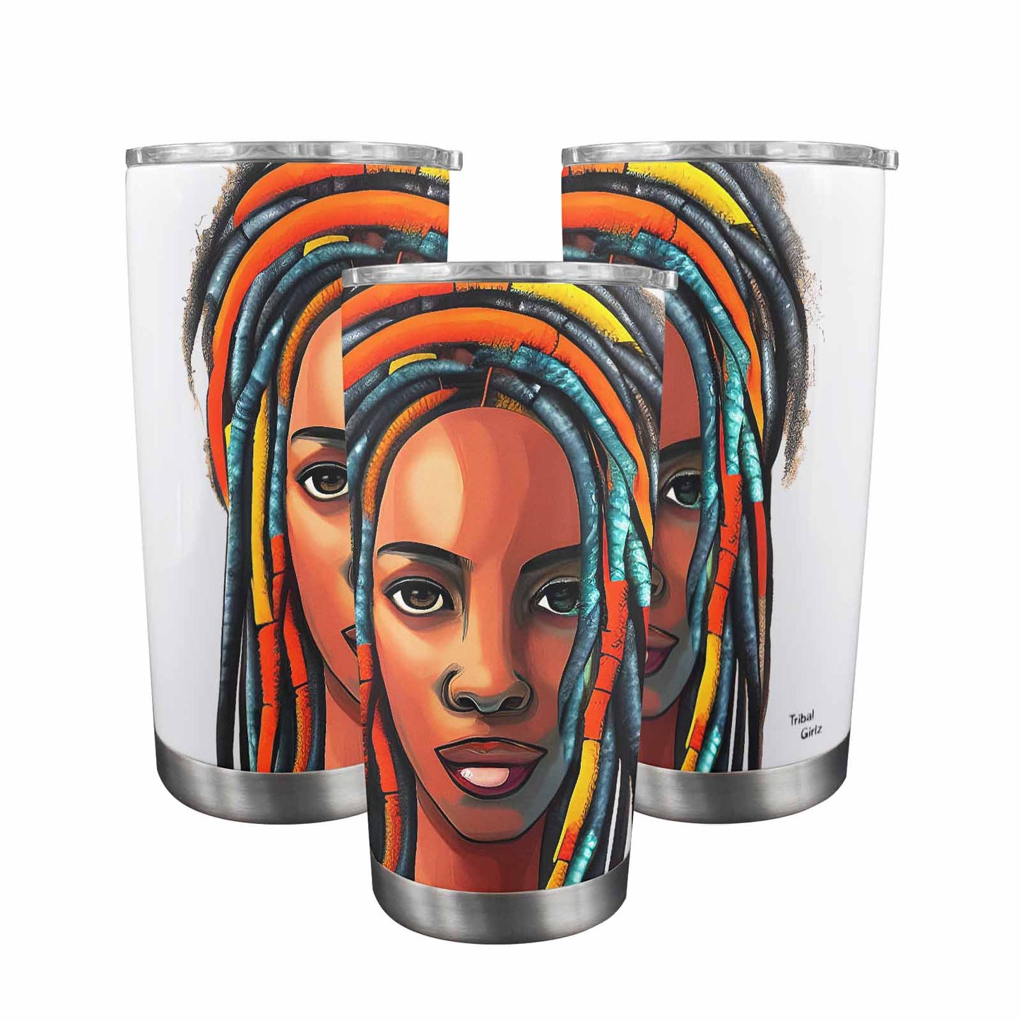 Dreads & Braids, Transparent Tumbler, mug, african tribal, outline BL, Fulangiara 8