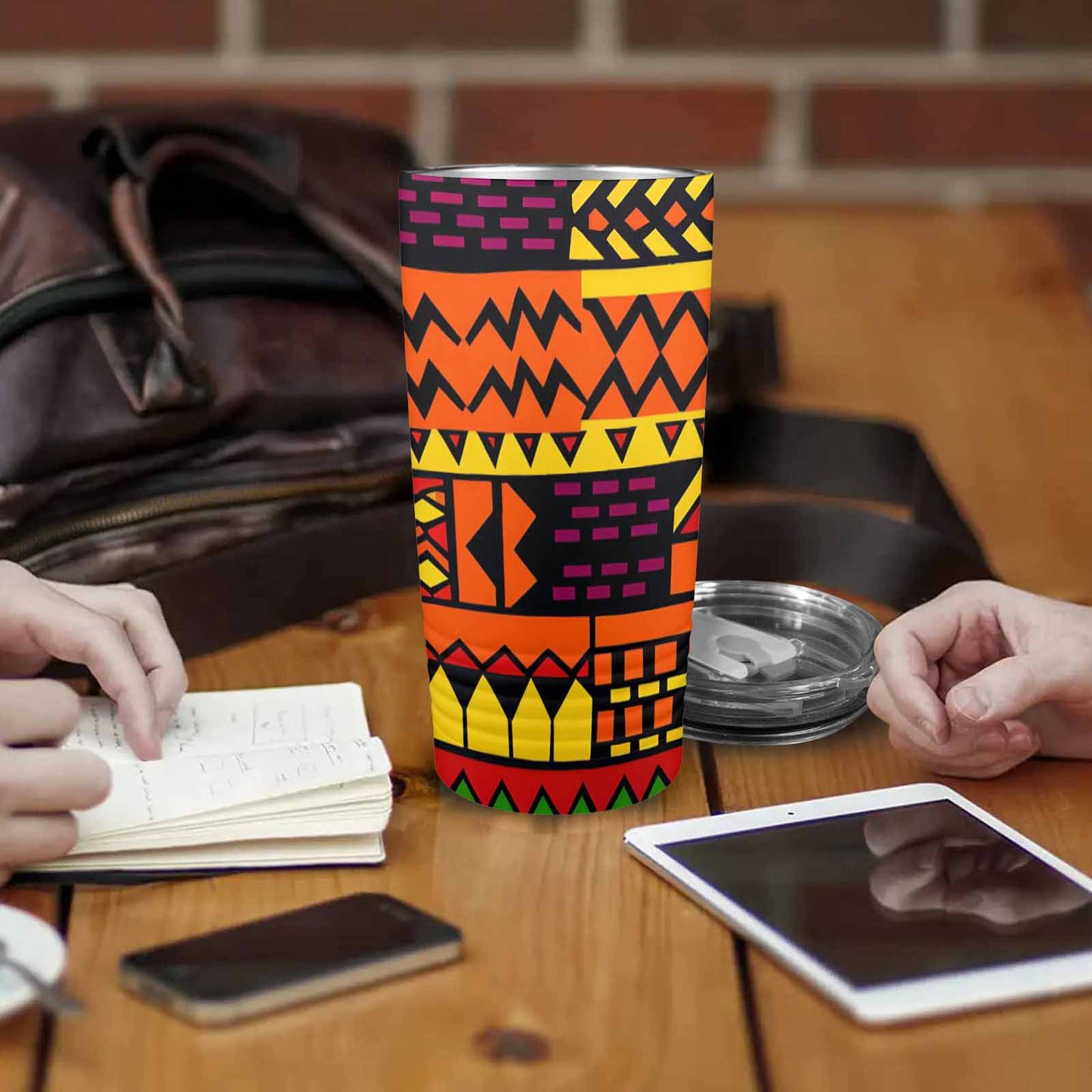 African Art, stainless steel insulated tumbler, travel mug, design 38